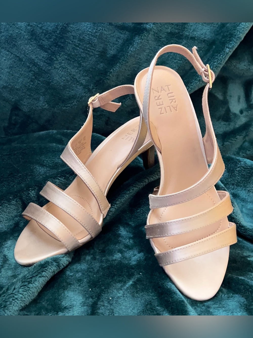 Naturalizer Champagne Satin Strappy Slingback Heels